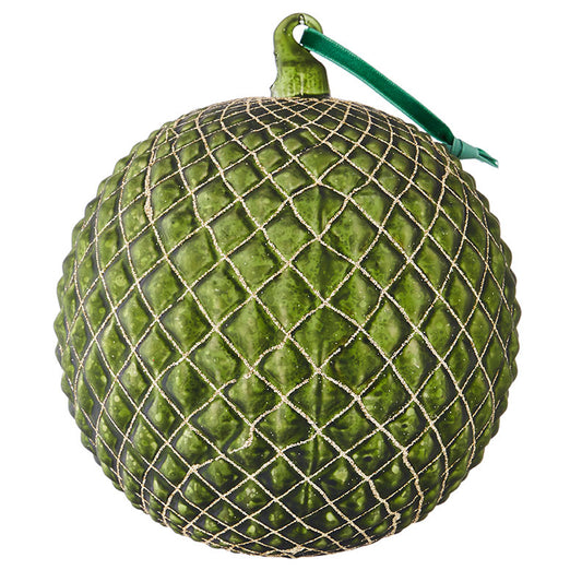 6" Quilted Glass Ball Ornament (Green)
