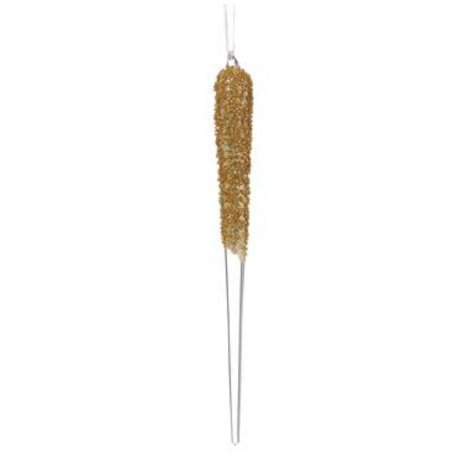 11"-15.5" Glittered Glass Icicle Ornament (Clear, Gold)