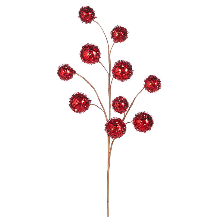 F4006696-26.5" Iced/Beaded Red Ball Ornament Spray.