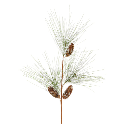 35" Flocked Pine Spray with Pinecones (Green, Brown)