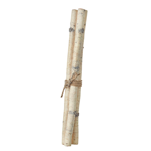 26" Birch 3-Stick Bundle. Decorative. Natural look. Made of foam. Tied with jute string.