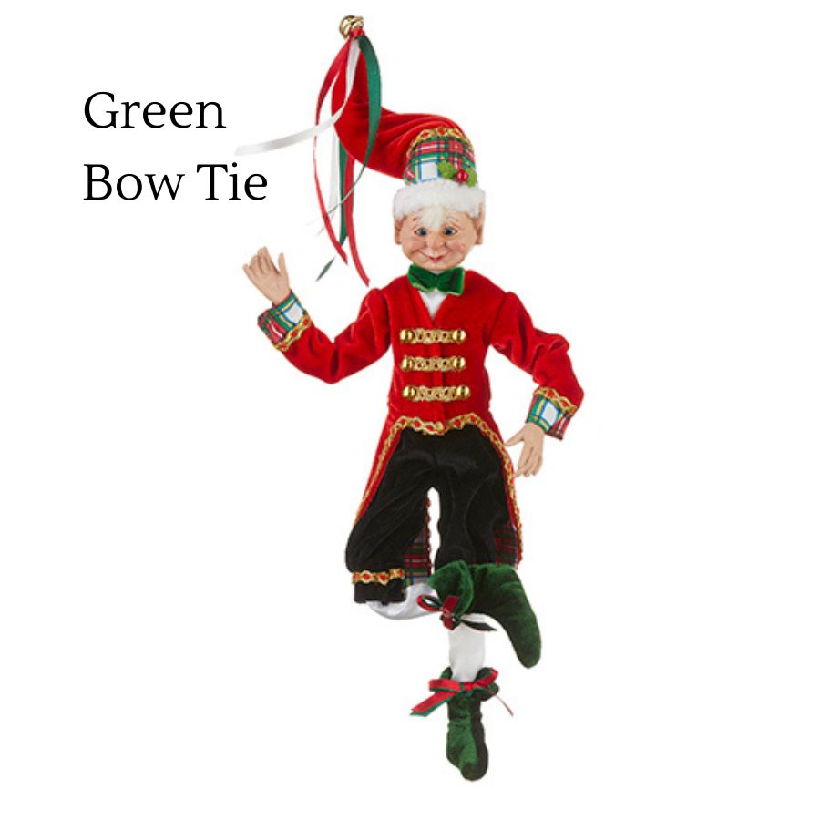 4202315-Tartan Plaid Posable Elf with Green Bow Tie - 16".