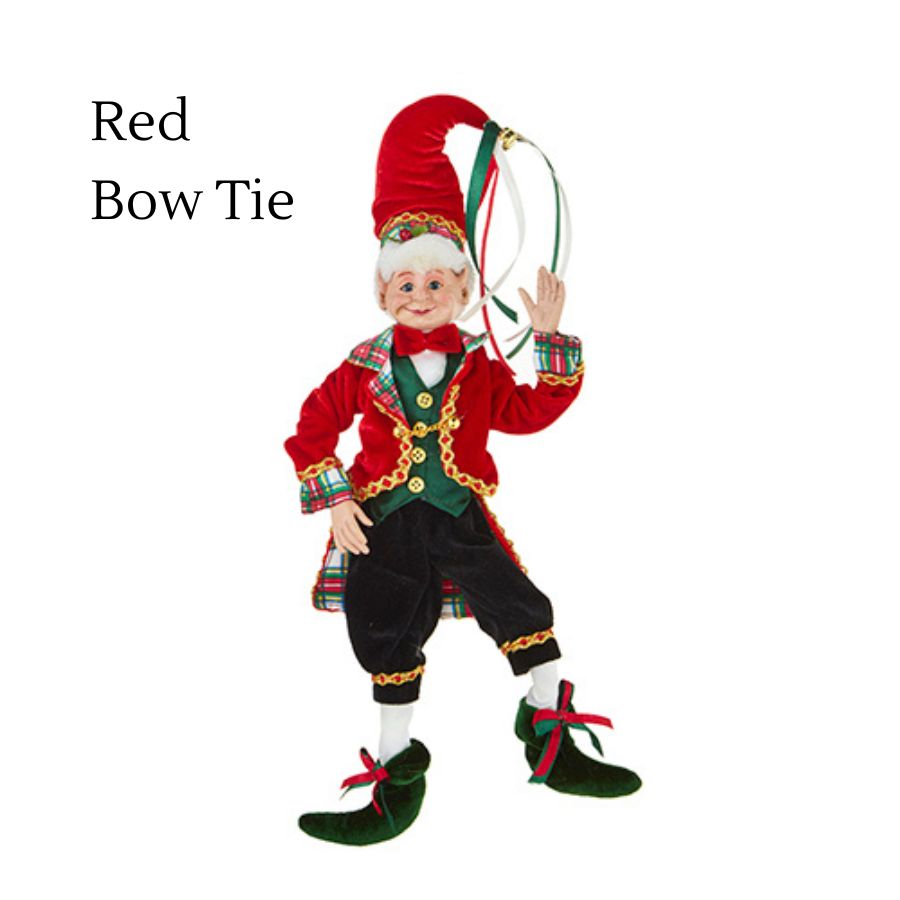 4202315-Tartan Plaid Posable Elf with Red Bow Tie - 16".