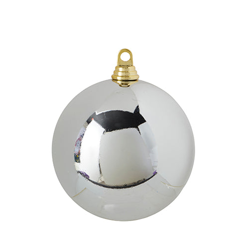 7" Shiny Silver Ball Ornament. Shatterproof Christmas Ornaments to make your decorating days easy and fun. Made of Plastic.