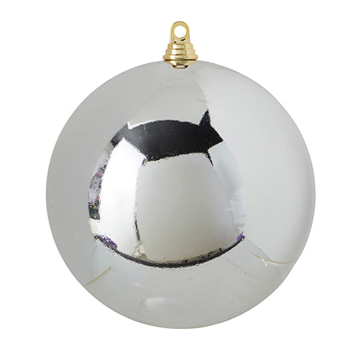 10" Shiny Silver Ball Ornament. Shatterproof Christmas Ornaments to make your decorating days easy and fun. Made of Plastic