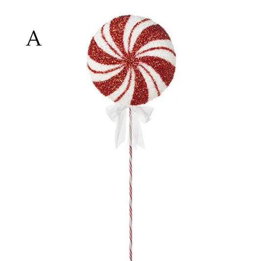 4216232-Red and White Peppermint Lollipop Ornament - 28".