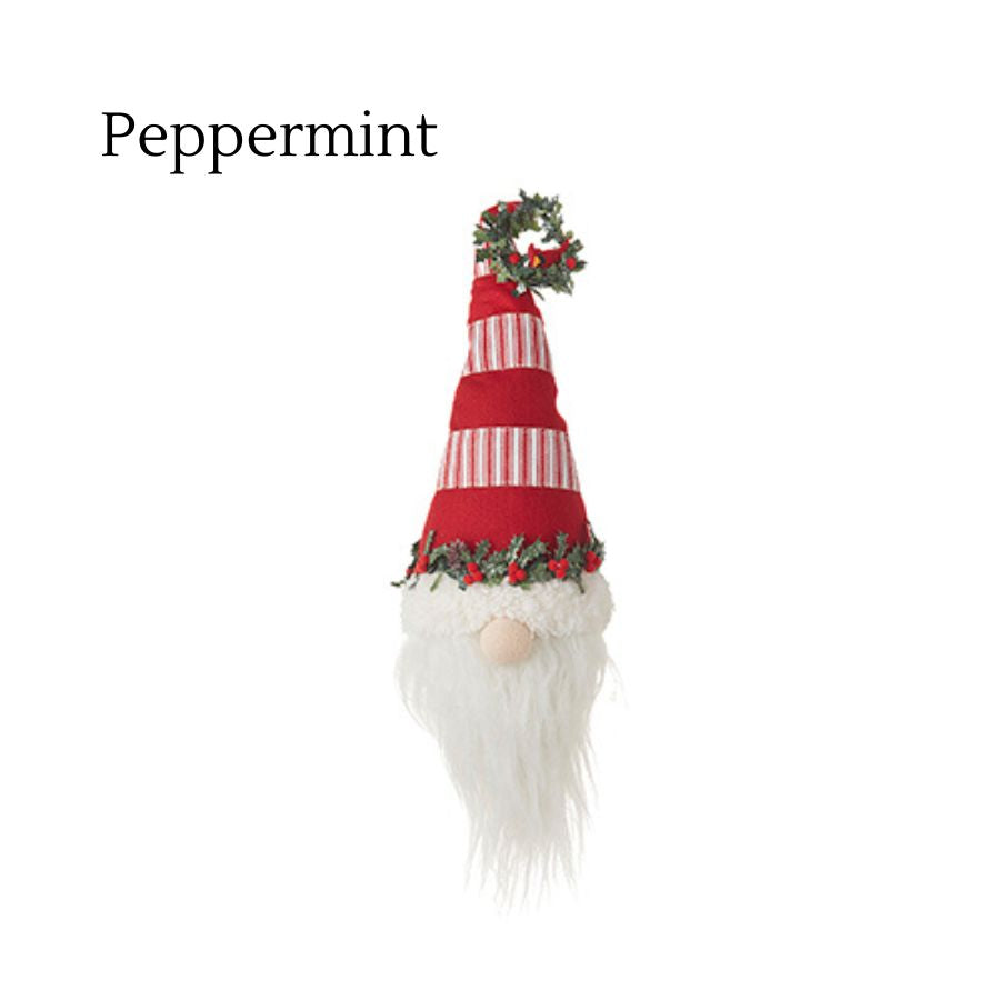 4216250-Countryside Gnome Head with Red-Peppermint Print Hat and Holly Detail - 20".