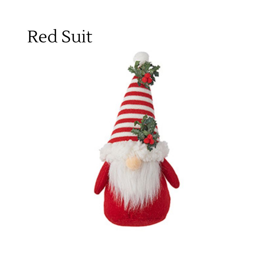 4216251-Countryside Gnome Ornament with Red Suit and Striped Hat - 7.5".