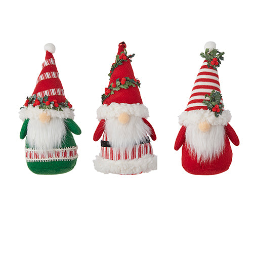 7.5" Countryside Gnome Ornaments. Green, Peppermint or Red suits. These little guys are too cute! Red, White, and Green. Countryside Christmas Theme. Made of Polyester and Acrylic.