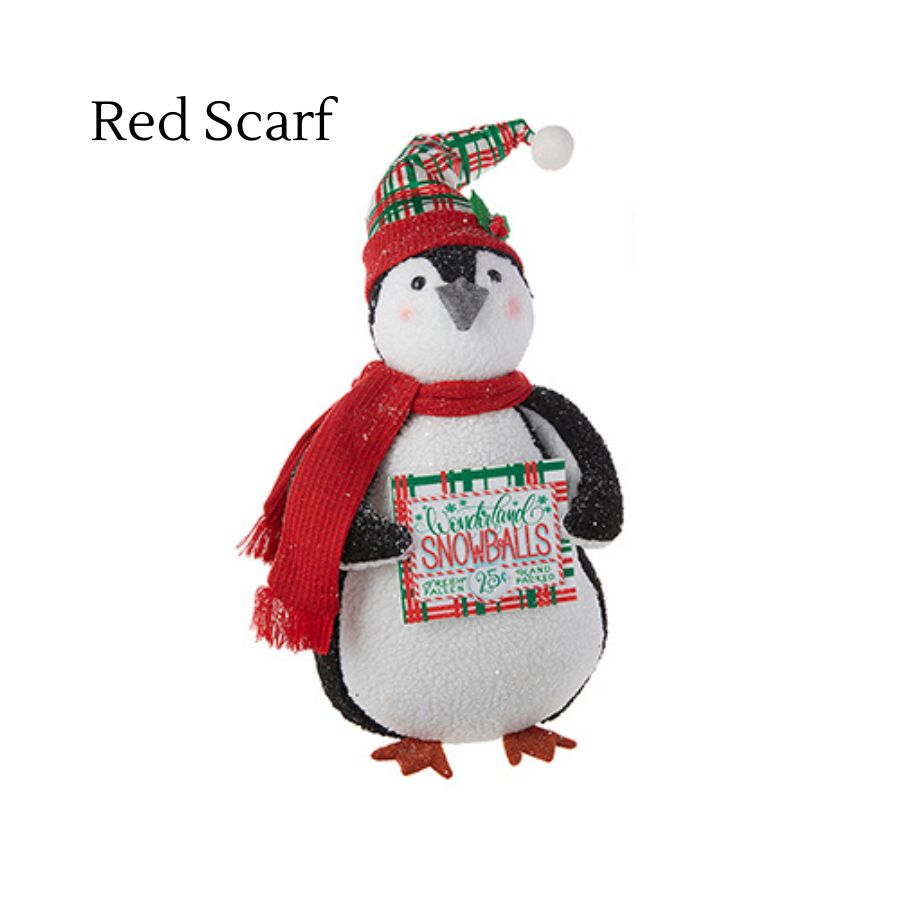 4216372-North Pole Friends Penguin with Red Scarf and Plaid Hat - 20.25".