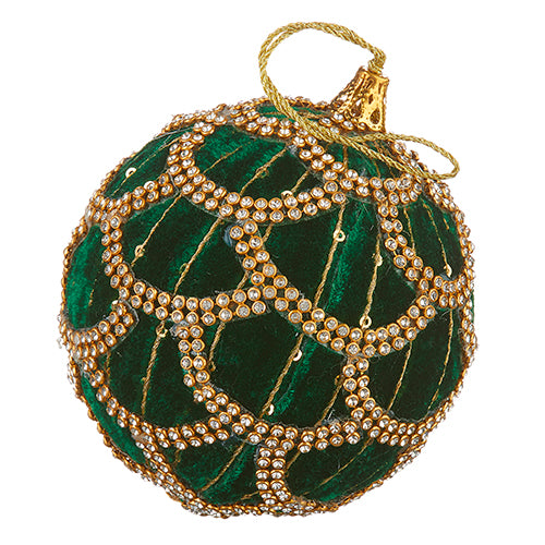 4227300-4" Jeweled Green Velvet Ball Ornament.