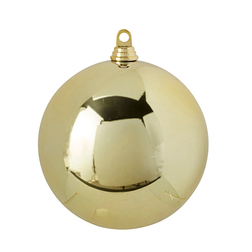 7" Shiny Champagne Gold Ball Ornaments. Shatterproof Christmas Ornaments to make your decorating days easy and fun. Made of Plastic.