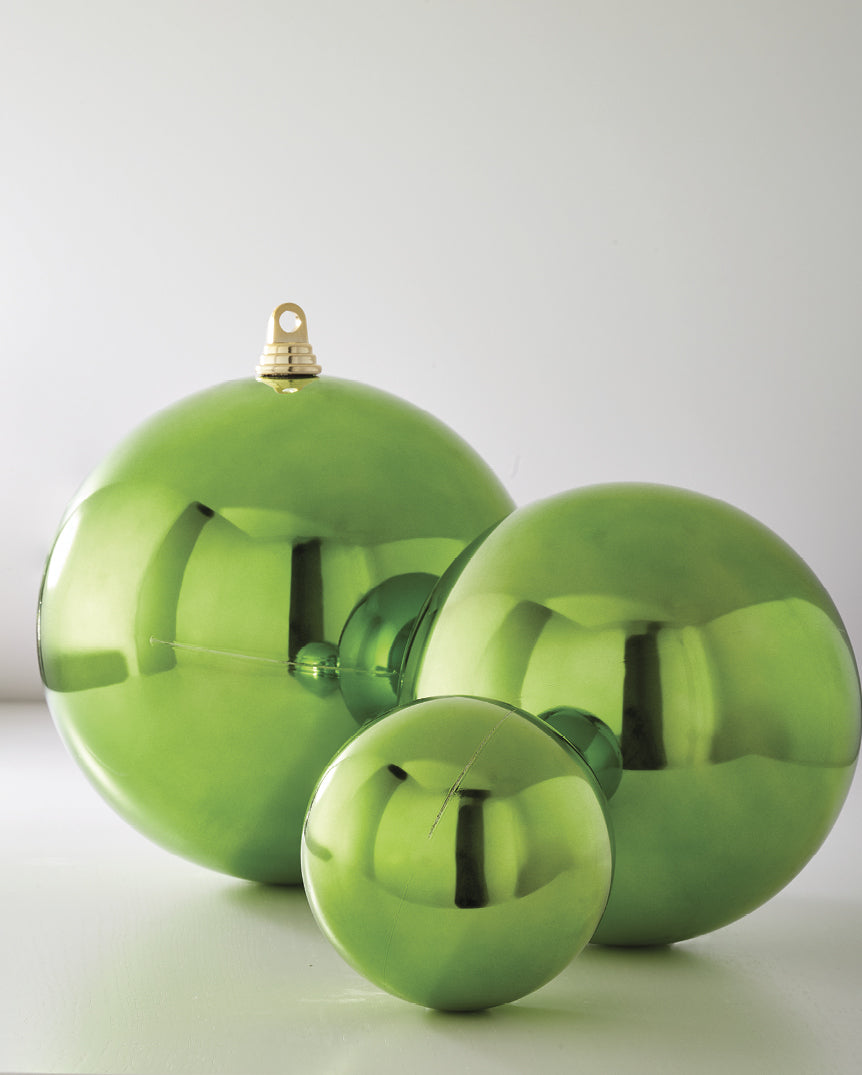 7"-10" Shiny Light Ball Ornaments. Shatterproof Christmas Ornaments to make your decorating days easy and fun. Made of Plastic.