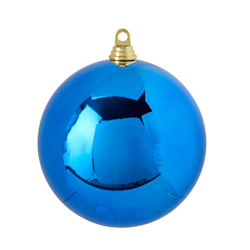 7" Shiny Dark Blue Ball Ornament. Shatterproof Christmas Ornaments to make your decorating days easy and fun. Made of Plastic.